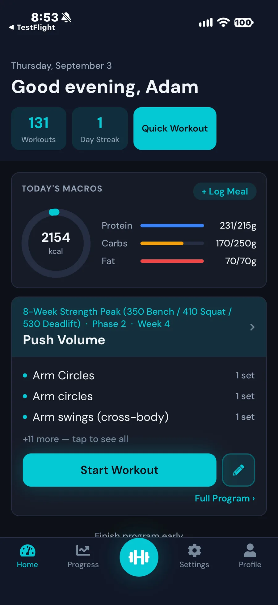 MaximumFit - Home Dashboard